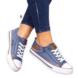 Tenisi din denim cu șireturi American Club 28/22 maro albastru Tenisi din denim cu șireturi American Club 28/22 maro albastru