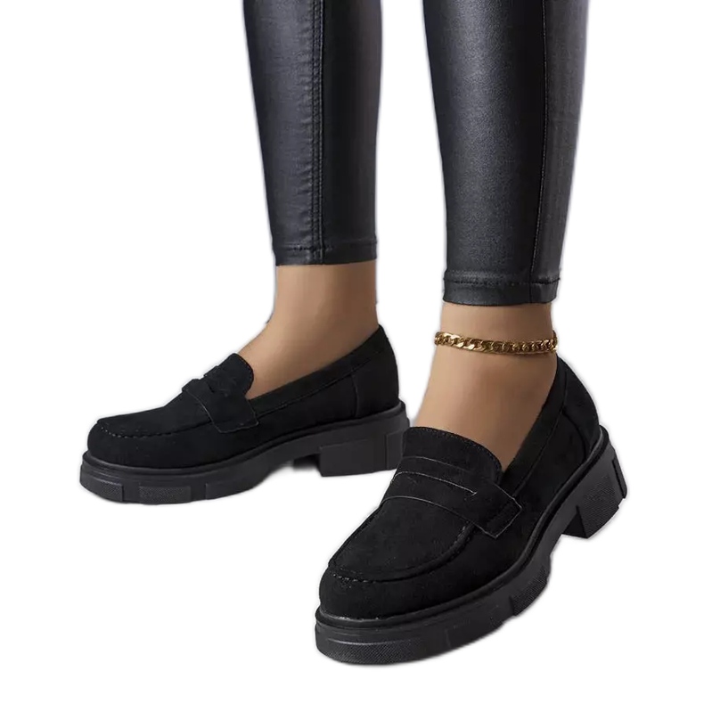 PA1 Pantofi negri din piele de căprioară ecologică de la Alacoque negru