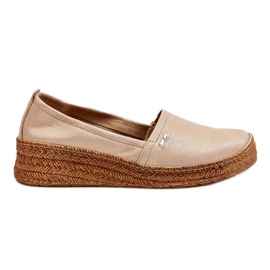 Lemar Espadrile din piele cu pană de damă, bej și auriu Hadlee Lemar Espadrile din piele cu pană de damă, bej și auriu Hadlee