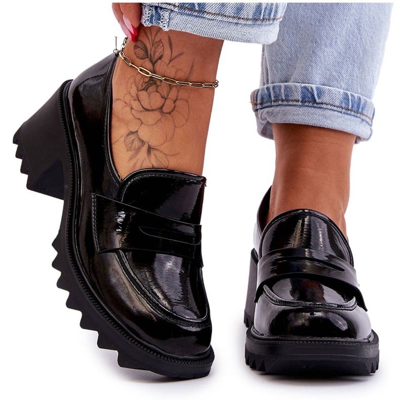 S.Barski Mocasin cu toc patent Black Jay negru