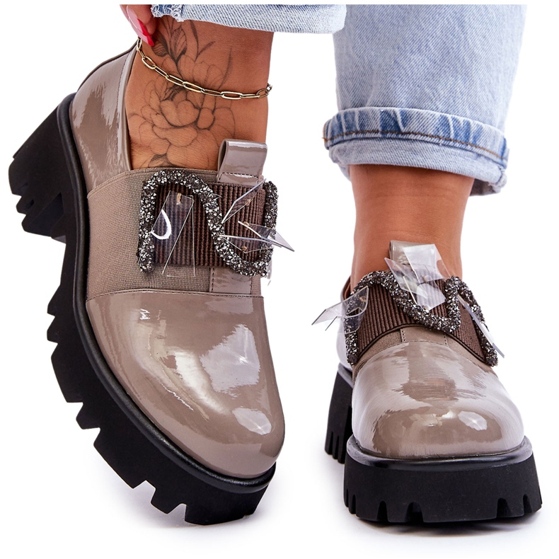 S.Barski Pantofi Lacuiti Cu Ornamente Keily Gri