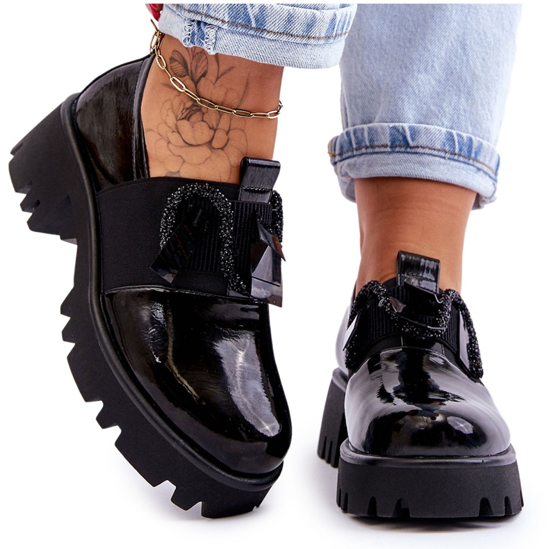 S.Barski Brogues Lăcuite Cu Ornamente Keily Negru