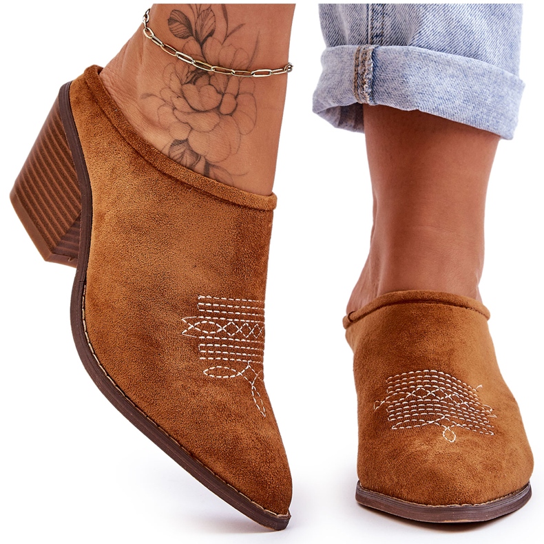 BM Papuci de damă din piele intoarsa Camel Romina Cowboy maro