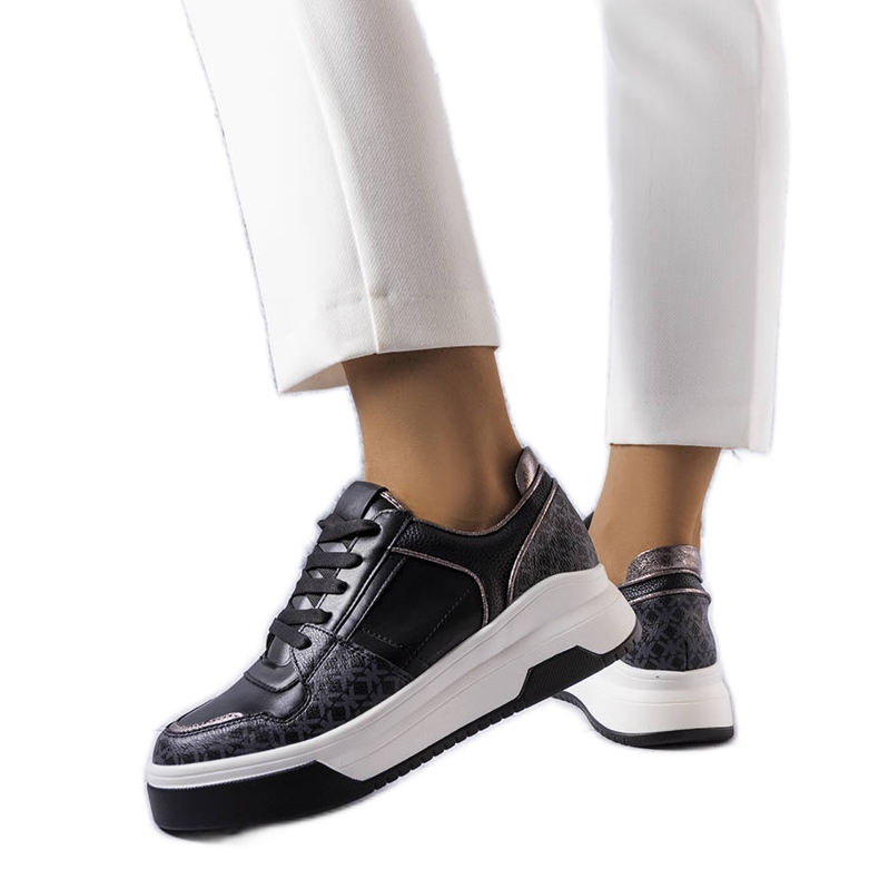 Adidasi negri decorati cu monograma Grandbois negru