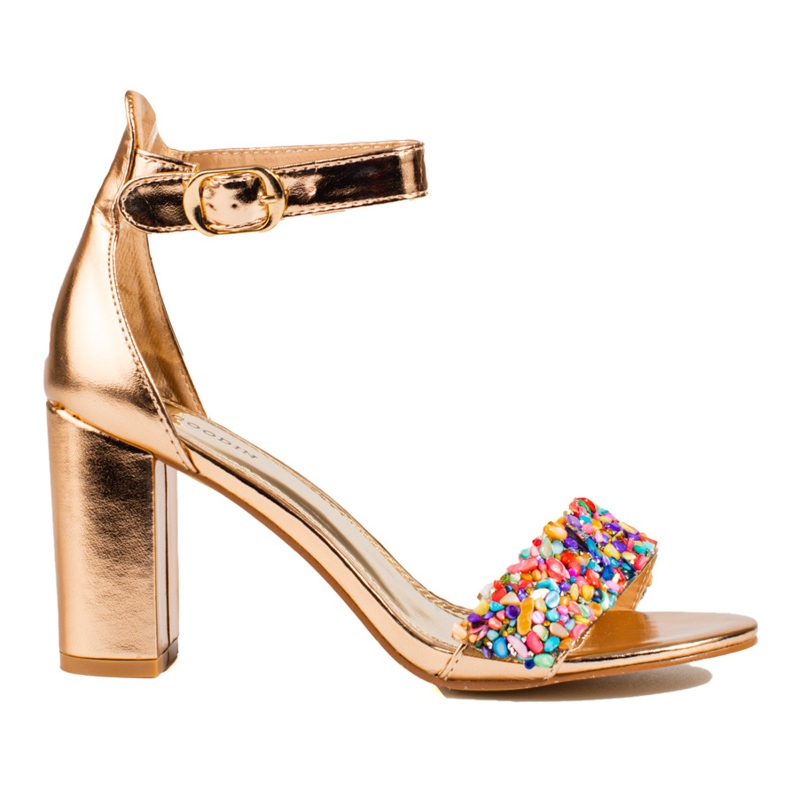 Sandale elegante cu margele aurii de la Shelovet de aur Sandale elegante cu margele aurii de la Shelovet de aur