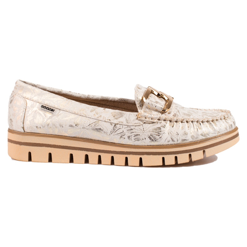 Mocasini de dama bej pe platforma Shelovet de aur