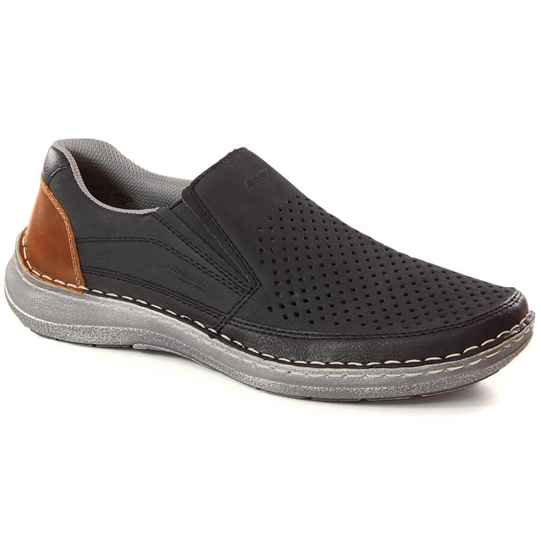 Pantofi slip-on ajurati, confortabili, pentru bărbați Rieker 03079-14 albastru