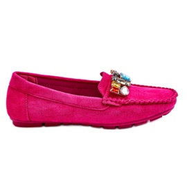 Mocasini de dama din piele intoarsa cu cristale fucsia Lucille roz Mocasini de dama din piele intoarsa cu cristale fucsia Lucille roz