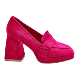 Vinceza Pumps Adriel din piele intoarsa fucsia, cu tocuri si platforma roz