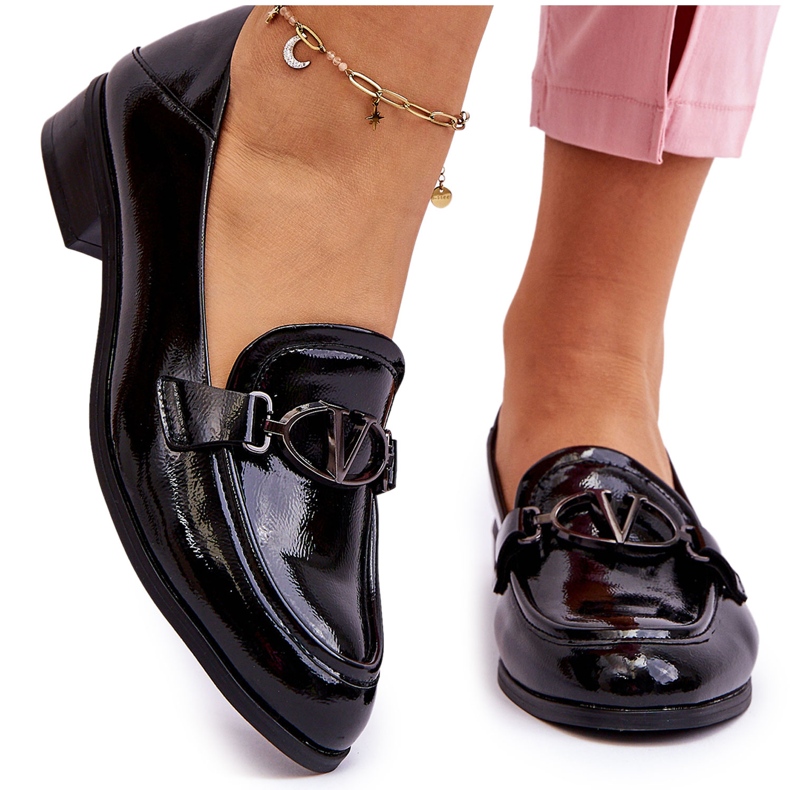 Vinceza Mocasini negri cu toc plat patentati Marra negru