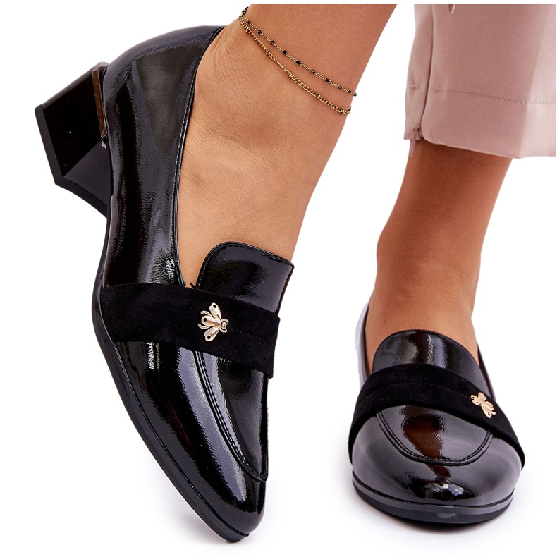 Vinceza Pompe brevetate cu toc mic, cu ornamente Doria negre negru