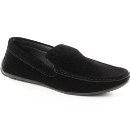 Mocasini cu slip-on pentru bărbați News 4873, ajurati, din piele intoarsa neagra negru