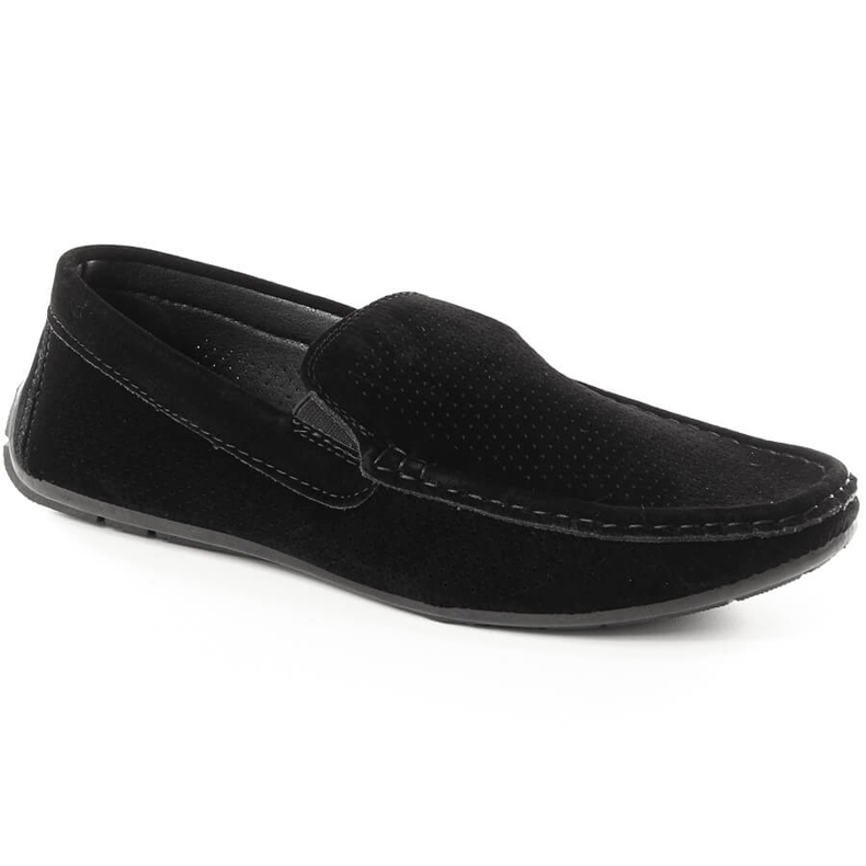 Mocasini cu slip-on pentru bărbați News 4873, ajurati, din piele intoarsa neagra negru