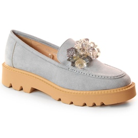 Mocasini de dama din piele intoarsa cu cristale albastre Vinceza 10863 gri Mocasini de dama din piele intoarsa cu cristale albastre Vinceza 10863 gri