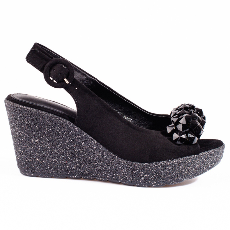 Sandale cu pană de piele Shelovet de damă, negre negru