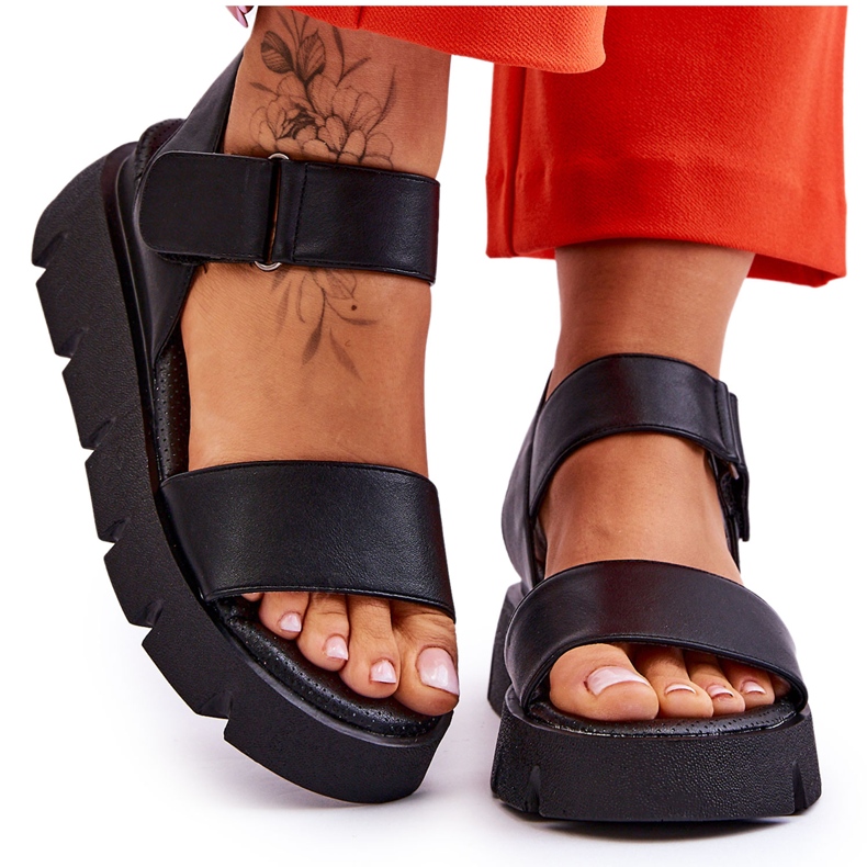 Vinceza Sandale de damă din piele cu platformă Katte neagră negru