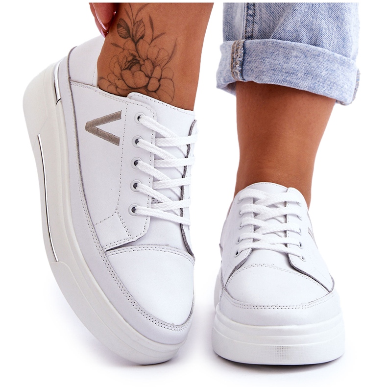 Vinceza Pantofi Sport Femei Platformă din Piele Alb Saul