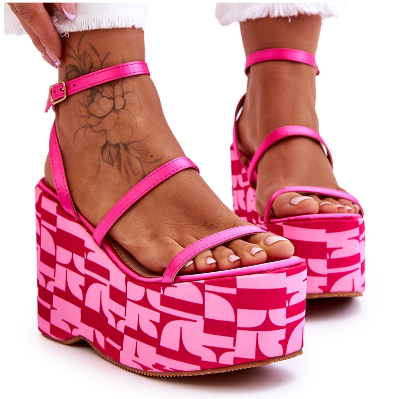 FS1 Sandale cu pană la modă cu modele fucsia Claria roz