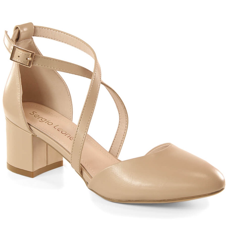 Sandale formale de cafea cu toc Sergio Leone SK824 bej