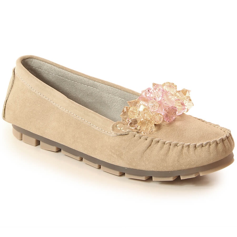 Mocasini de dama din piele cu cristale Filippo DP4549 bej