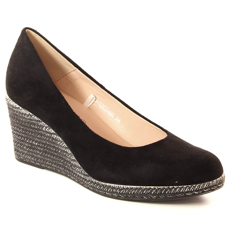 Pompe cu pană de damă din piele intoarsa neagra Potocki SZ12024 negru