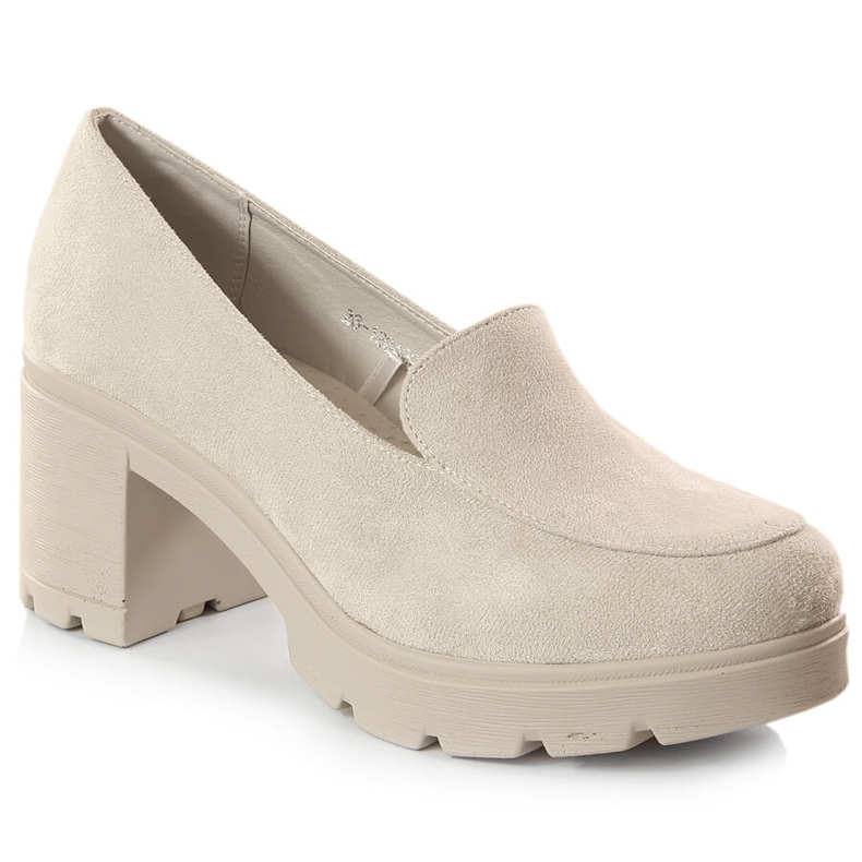 Pantofi cu toc inalt de dama din piele intoarsa si pantofi cu platforma gri Potocki SZ12040 bej