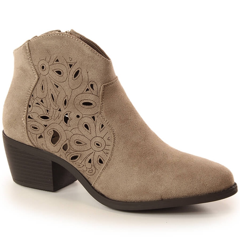 Cizme cowboy dama ajurata piele intoarsa bej Jezzi RMR1921-42