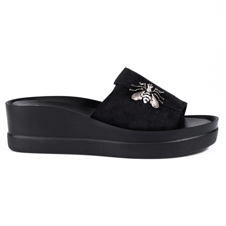 Papuci de femei negre pe o pană Shelovet confortabilă negru