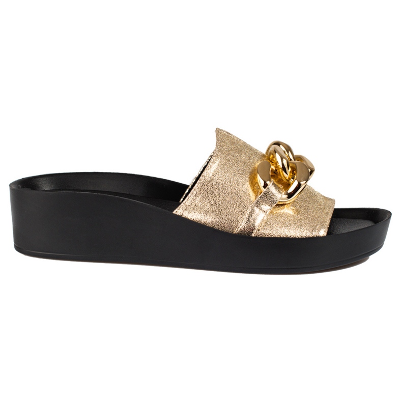 Papuci Shelovet de damă, aurii, confortabili, cu lanț de aur