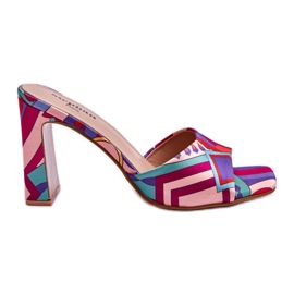 FS1 Papuci de damă cu toc cu model violet Adelise multicolor