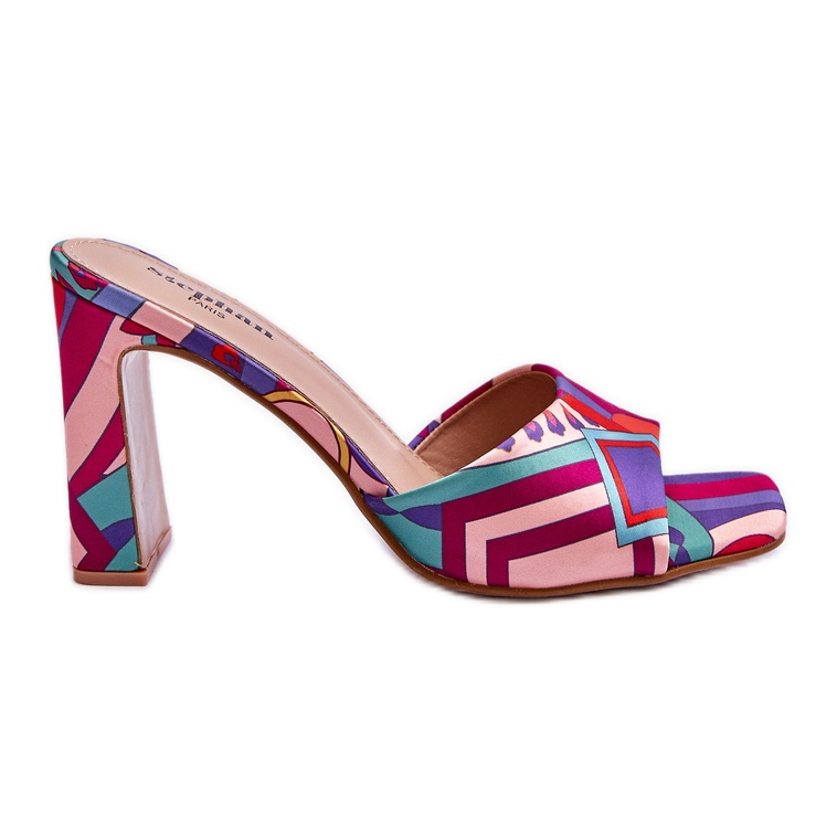 FS1 Papuci de damă cu toc cu model violet Adelise multicolor