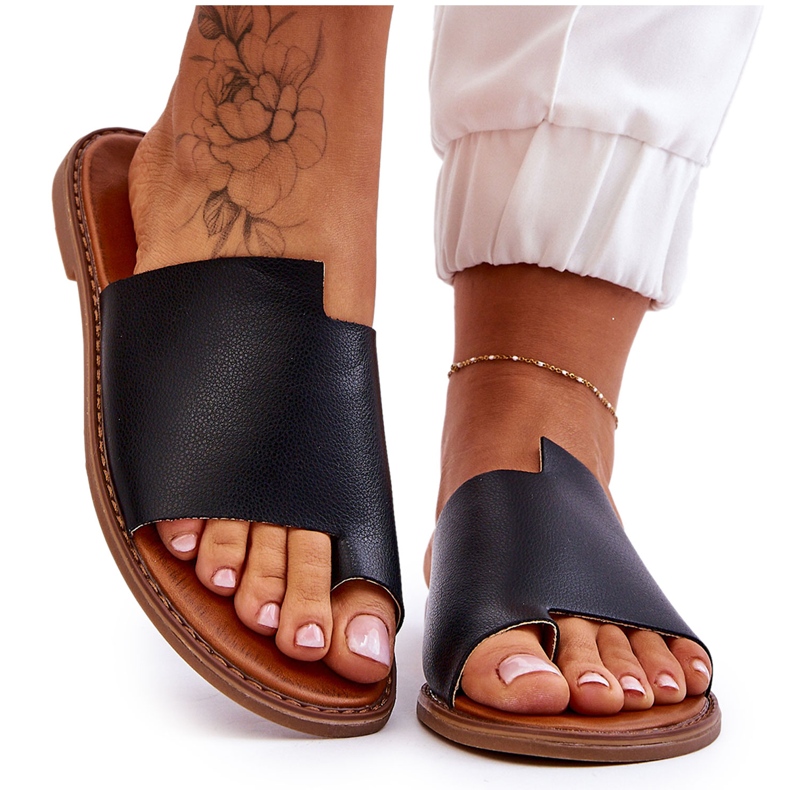 Evento Flip-flops din piele de damă, Black Amite negru