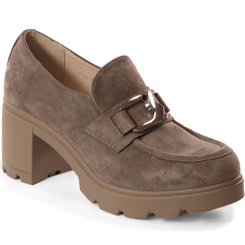 Potocki W WOL135 pantofi din piele intoarsa cu stalp si platforma bej