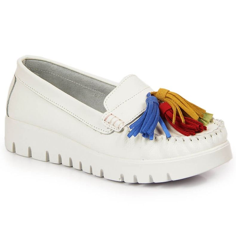 Mocasini de dama din piele cu franjuri alb Filippo DP3535