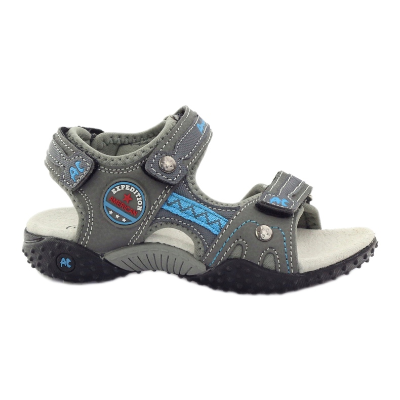 American Club Sandale cu velcro cu inserție din piele griă americană 1618 albastru American Club Sandale cu velcro cu inserție din piele griă americană 1618 albastru
