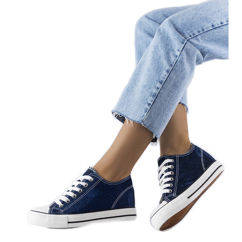 Adidași cu pană din brocart bleumarin din Creta albastru