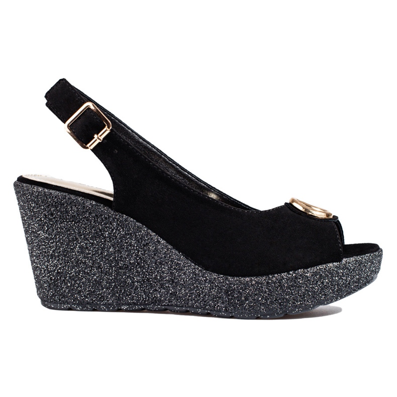 Sandale cu pană Shelovet de piele neagră de damă negru