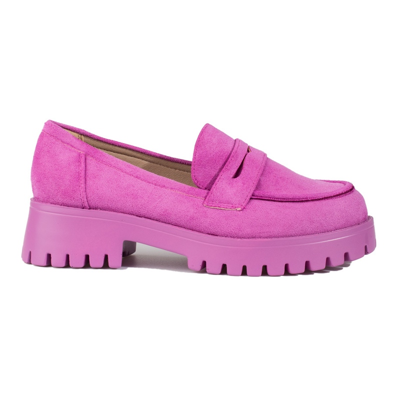 Mocasini de dama violet pe platforma Shelovet piele intoarsa roz