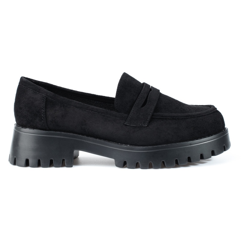 Mocasini cu platforma de dama Shelovet piele intoarsa neagra negru