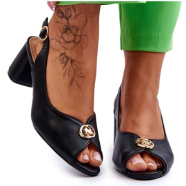 Sandale la modă din piele neagră neagră negru