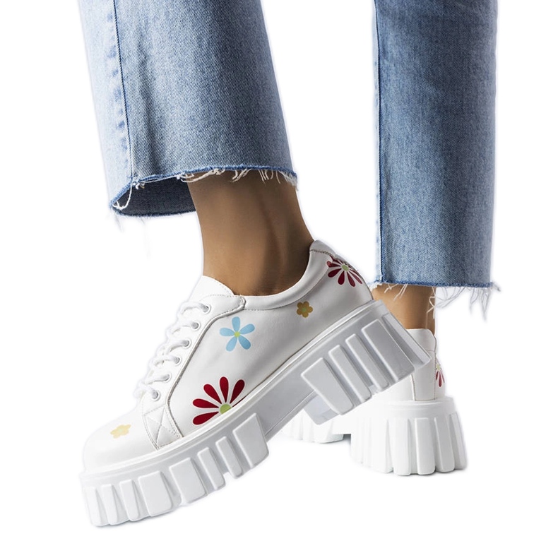 Brogues albe decorate cu flori Gemeni