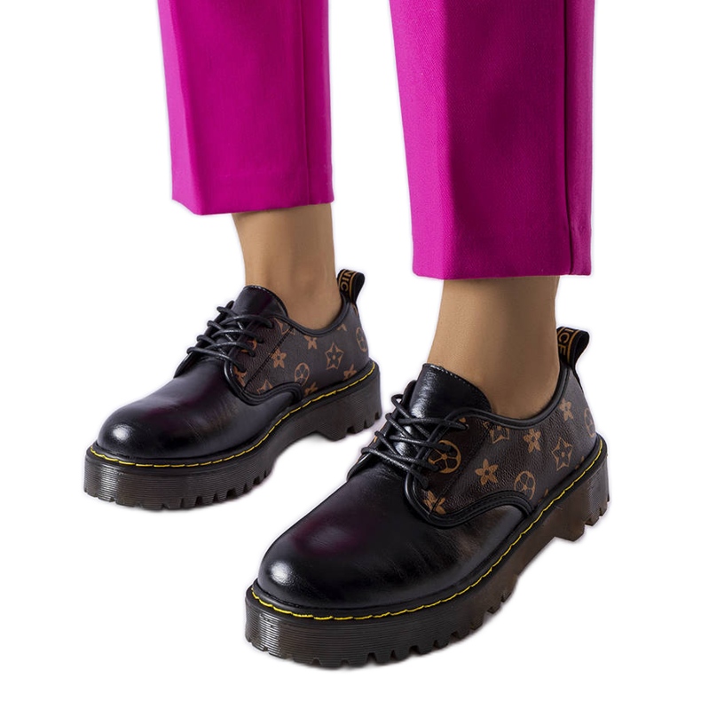 Cizme Eugenia negre cu inserții maro negru