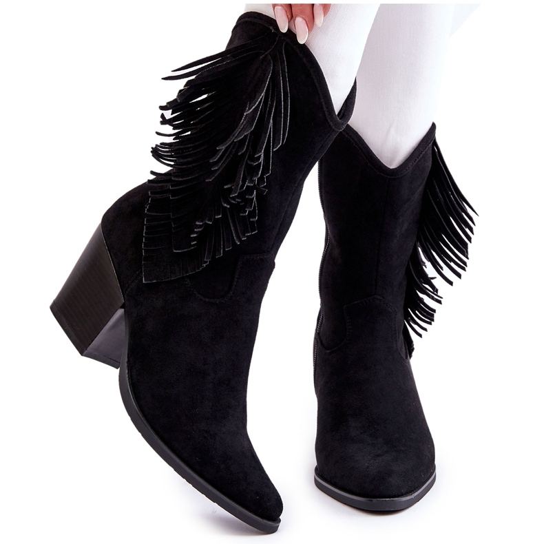 S.Barski Cizme cowboy joase din piele intoarsa pentru dama Elyse negru