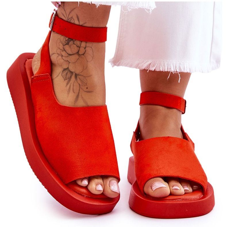 FG2 Sandale confortabile de damă cu platformă, portocaliu închis portocale