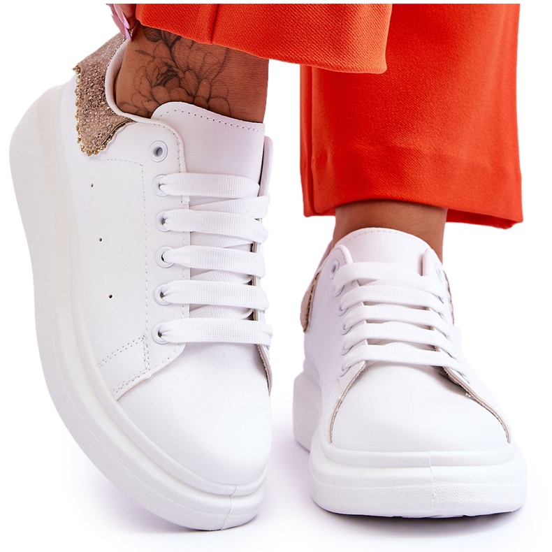 Pantofi Sport Dama Cu Motiv Decorativ Alb-Auriu Delight