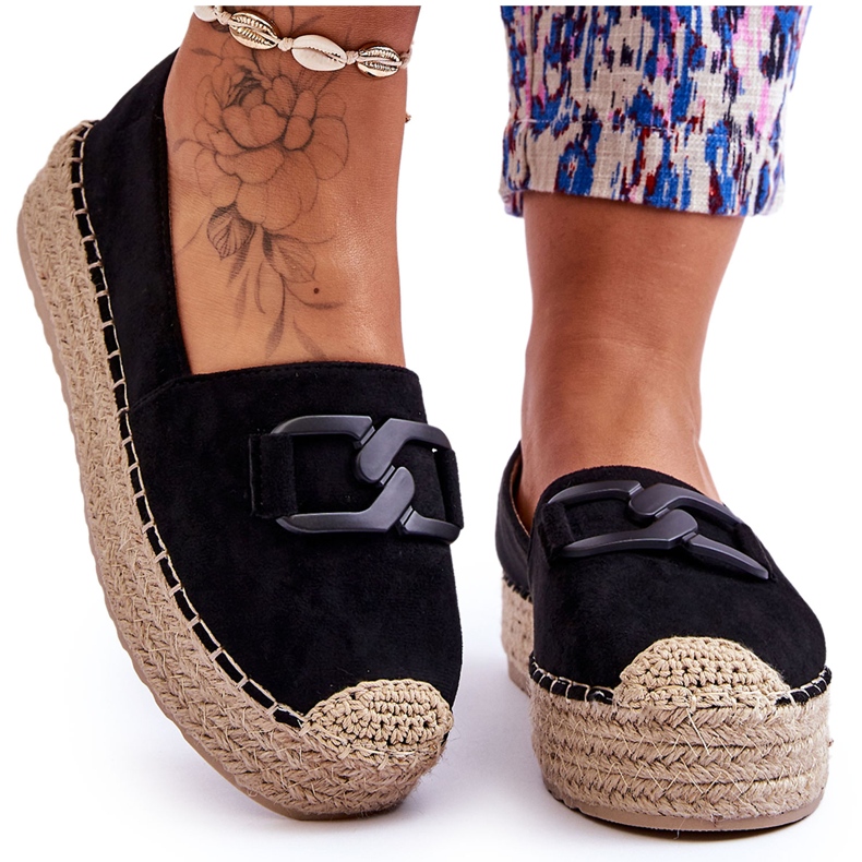 Espadrile clasice de damă cu platformă Black Maurine negru