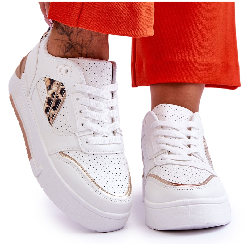 Pantofi sport de damă din piele leopard alb Nancey