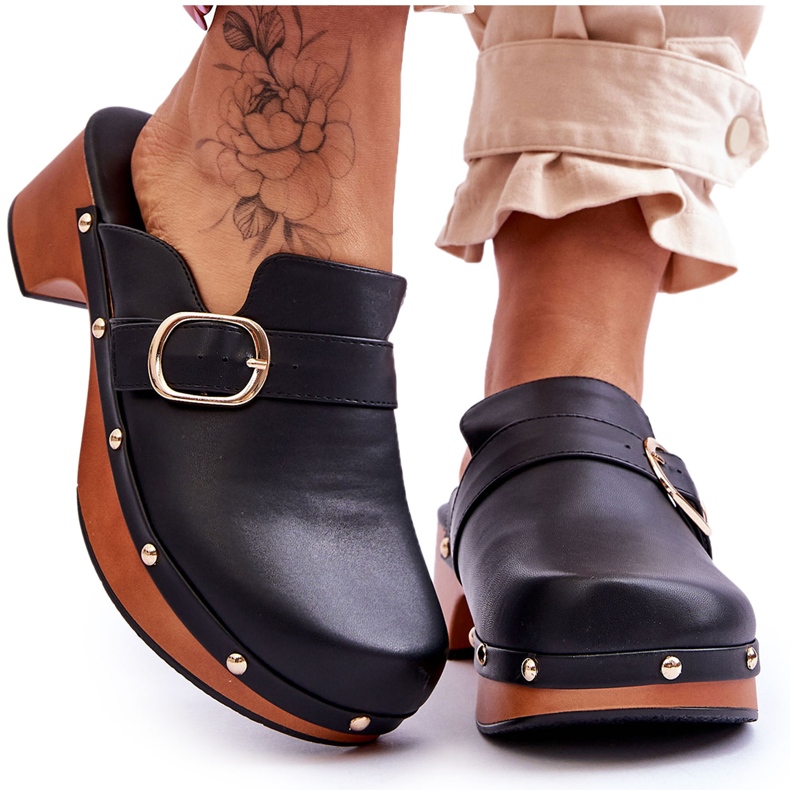 FI1 Papuci de piele de damă Saboți Fanett negri negru