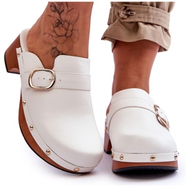 FI1 Papuci de piele de damă Saboți Fanett alb FI1 Papuci de piele de damă Saboți Fanett alb