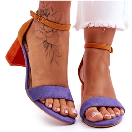 FB1 Sandale Quincy din piele intoarsa violet si galben cu toc mic FB1 Sandale Quincy din piele intoarsa violet si galben cu toc mic